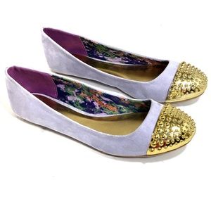 Qupid violet purple gold slip-on round-toe flats